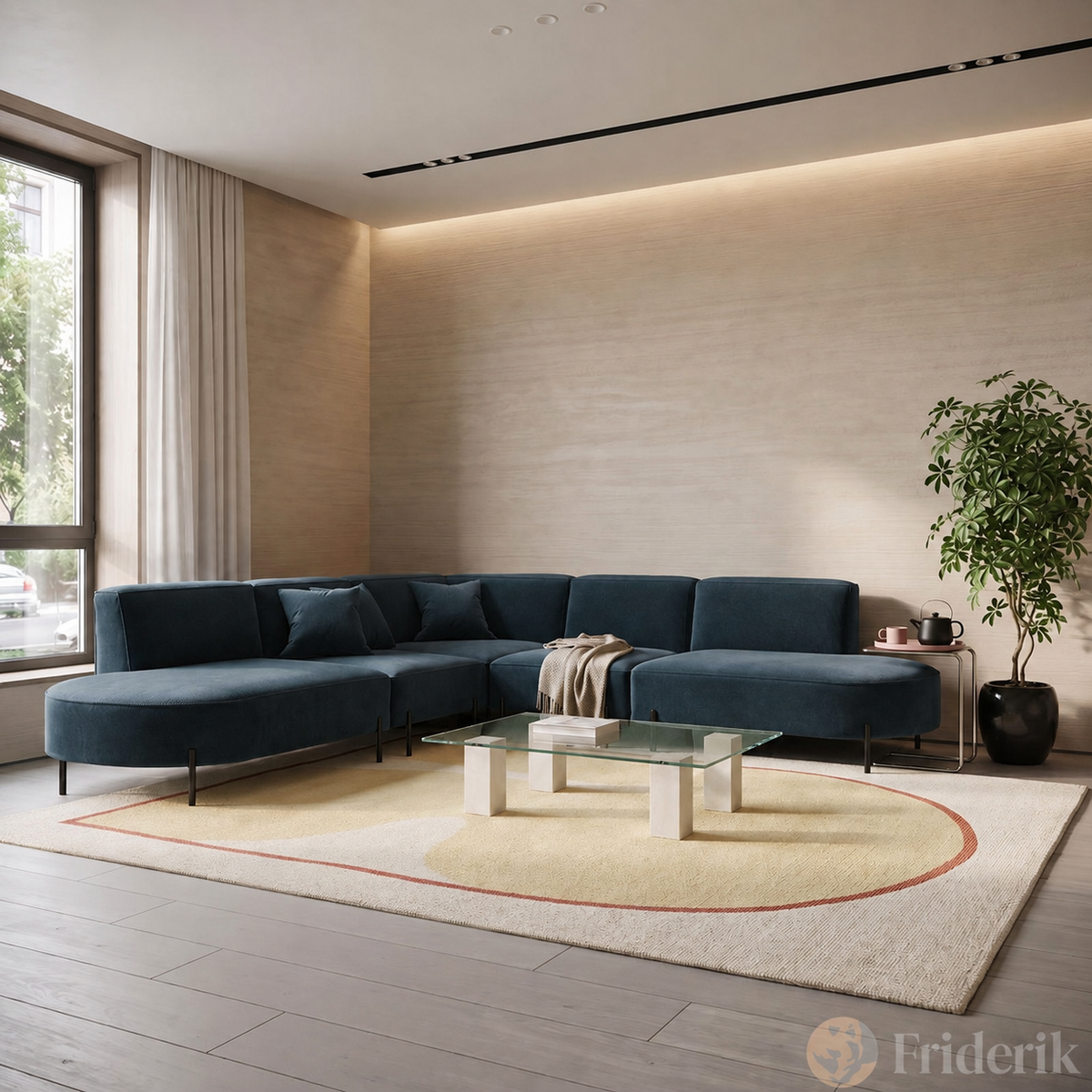 PARMA Corner HILLS Ecksofa – luxuriöser Velours NOEL mit Schattierungseffekt - Dunkelblau (Noel 16)