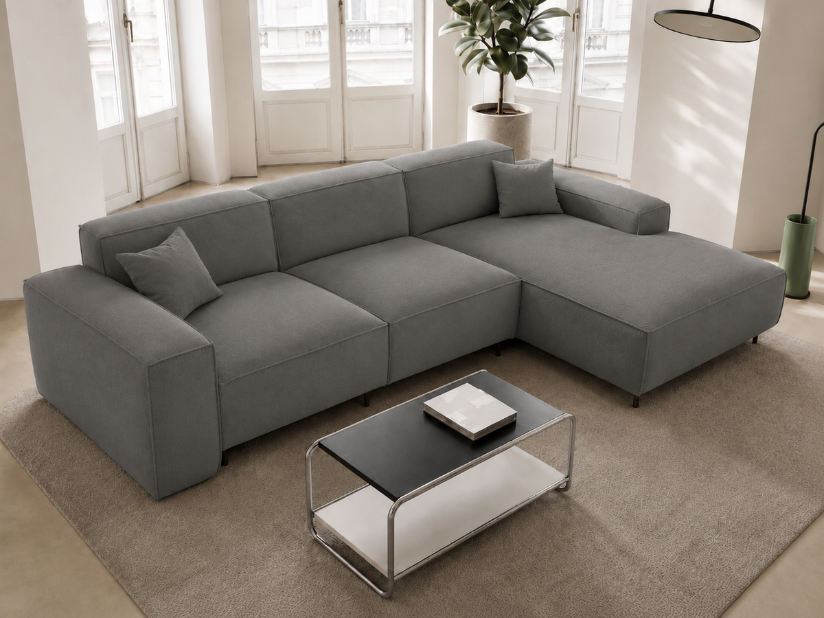 Ecksofa LUGA L HILLS – elegantes Designer-Ecksofa in L-Form mit Veloursbezug für modernes Wohnen, Stoff Tiffany 16 - Grau