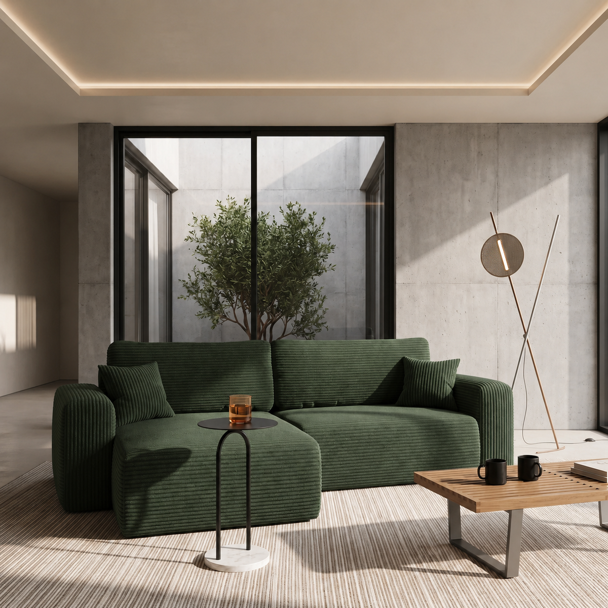 Ecksofa CAPRI L mit Schlaffunktion Bettkasten Dunkelgrün (Poso 14)
