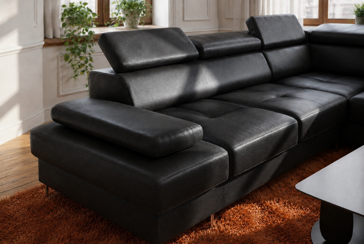 Ecksofa Echtleder GALAXY MAX 280x280 cm – Ledersofa L-Form mit Schlaffunktion & Bettkasten, Schwarz (K-70)