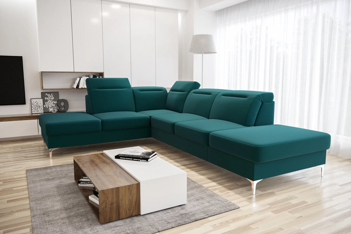 Oslo Ecksofa 295×220 - Elegantes, komfortables Sofa mit Schlaffunktion - Stoff Moly 77, Türkis