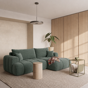 Ecksofa TREVIO L-Form mit Schlaffunktion und Bettkasten, Wolken-Design - Dunkelgrün, Stoff Poso 14