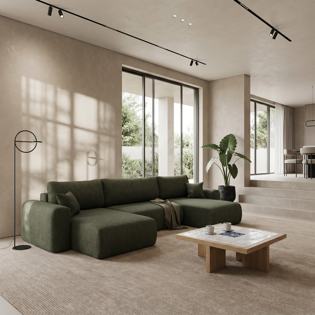 Ecksofa CAPRI U Wohnlandschaft mit Schlaffunktion Bettkasten Dunkelgrün Universall (Neve 39)