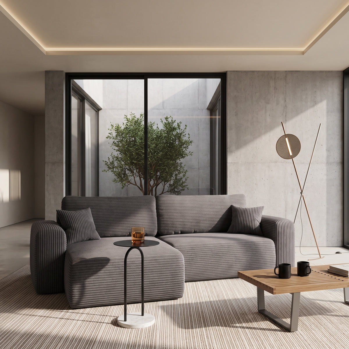 Ecksofa CAPRI L mit Schlaffunktion Bettkasten Dunkelgrau (Poso 22)