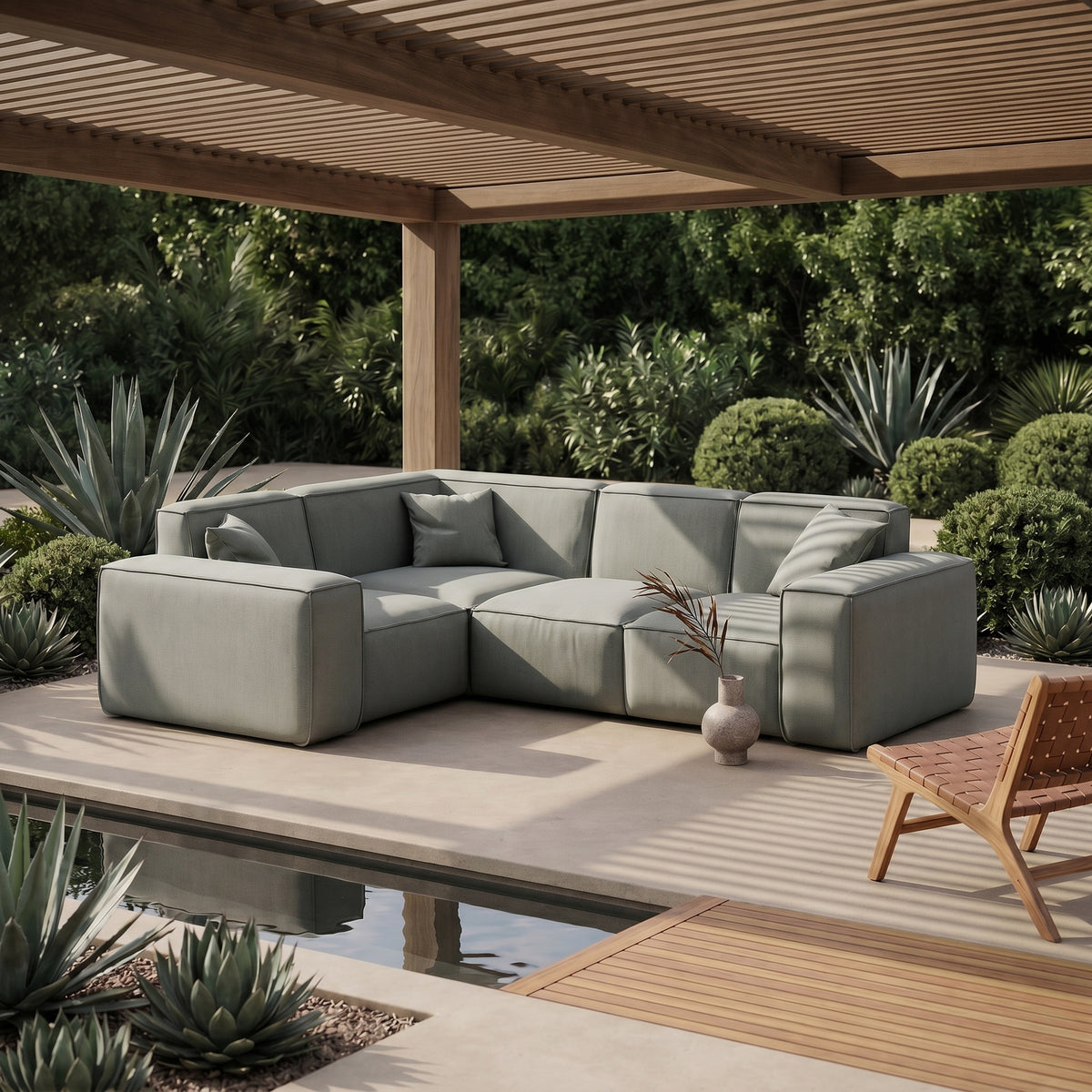 PATIO Gartenecksofa Ecksofa Garten 246 cm groß komfortabel wetterfest, Hellgrau - Cement