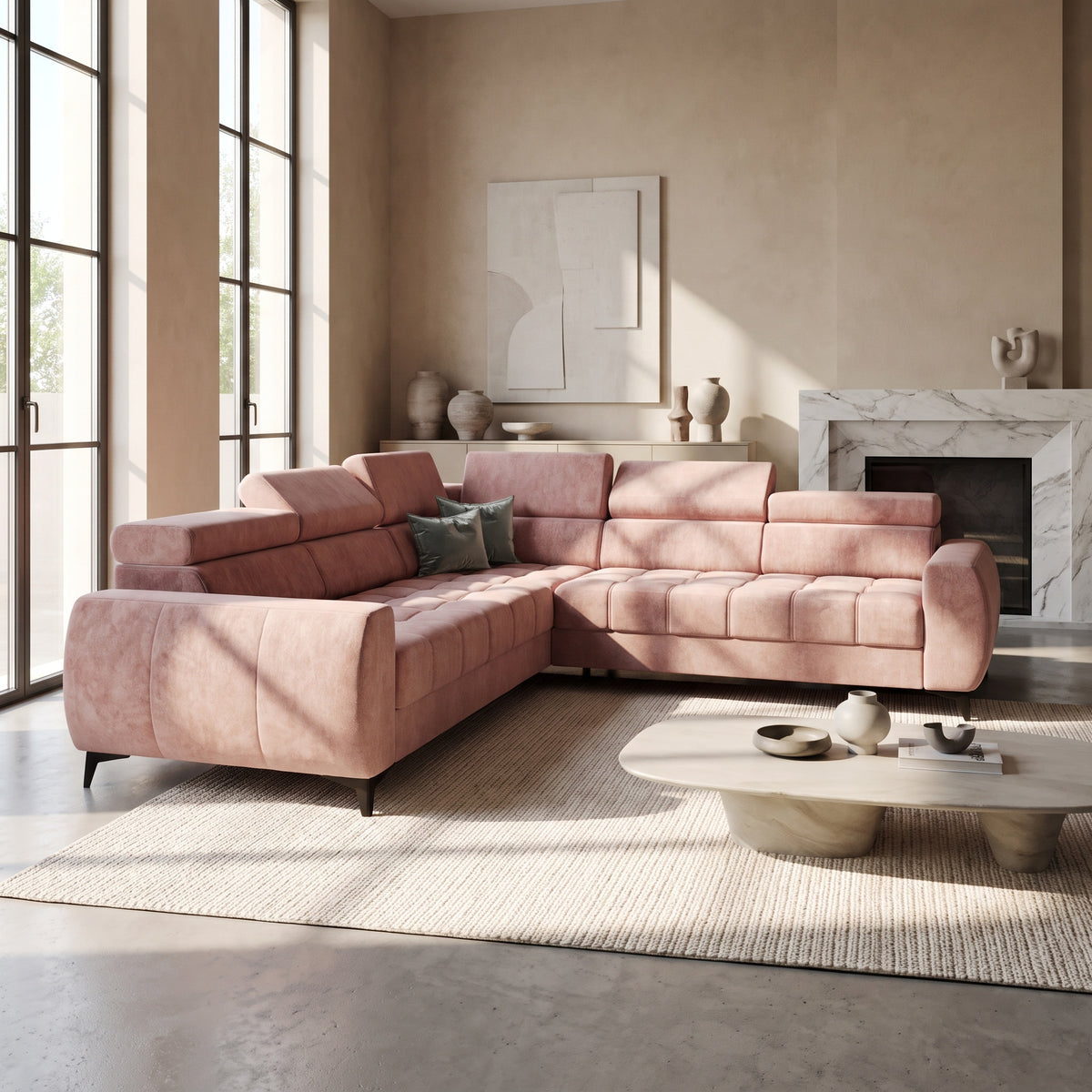 PORTO MAX Ecksofa 255x255 cm, Terra 61, Altrosa