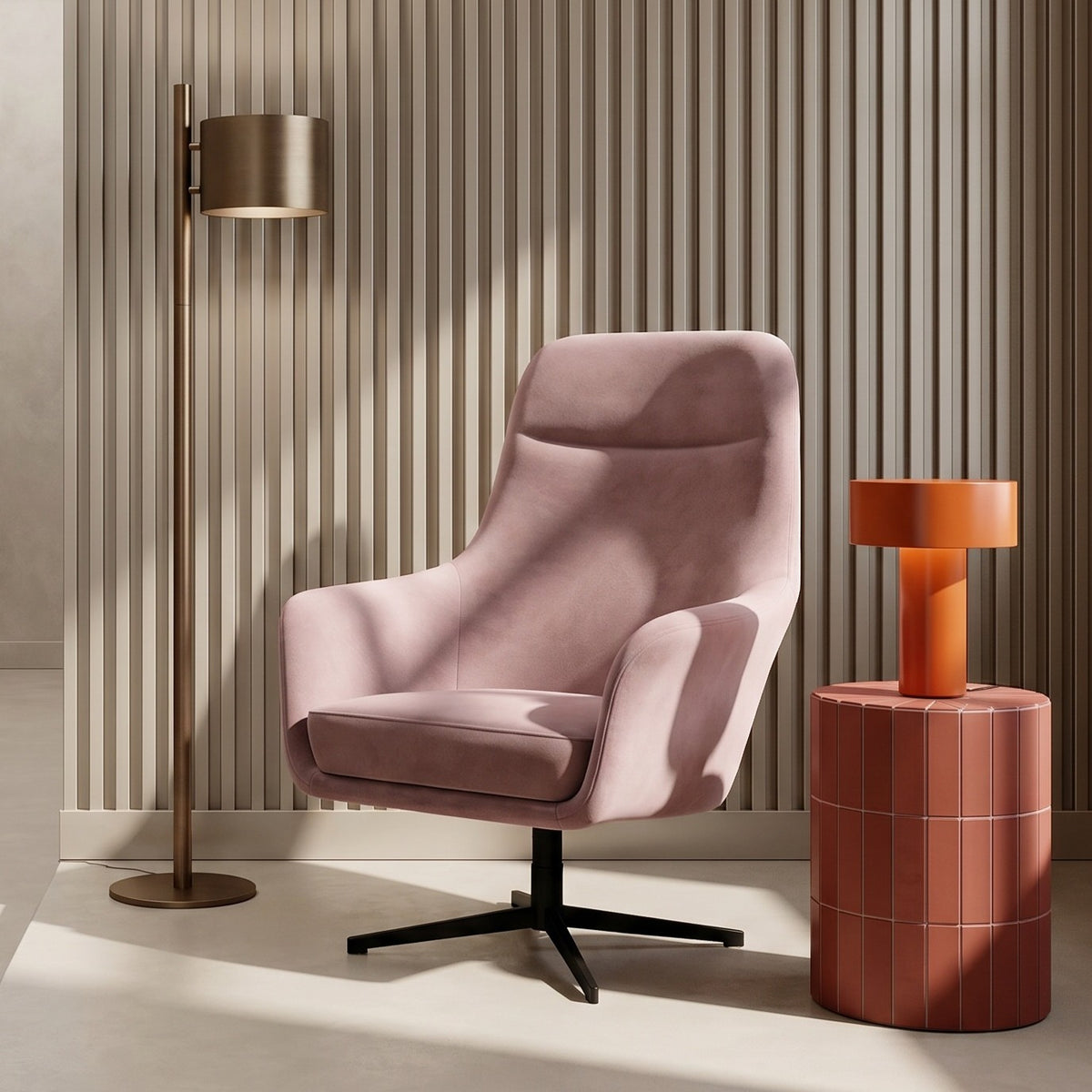 Sessel POLO Wellenfedern Drehsessel Rosa (Cloud 60)