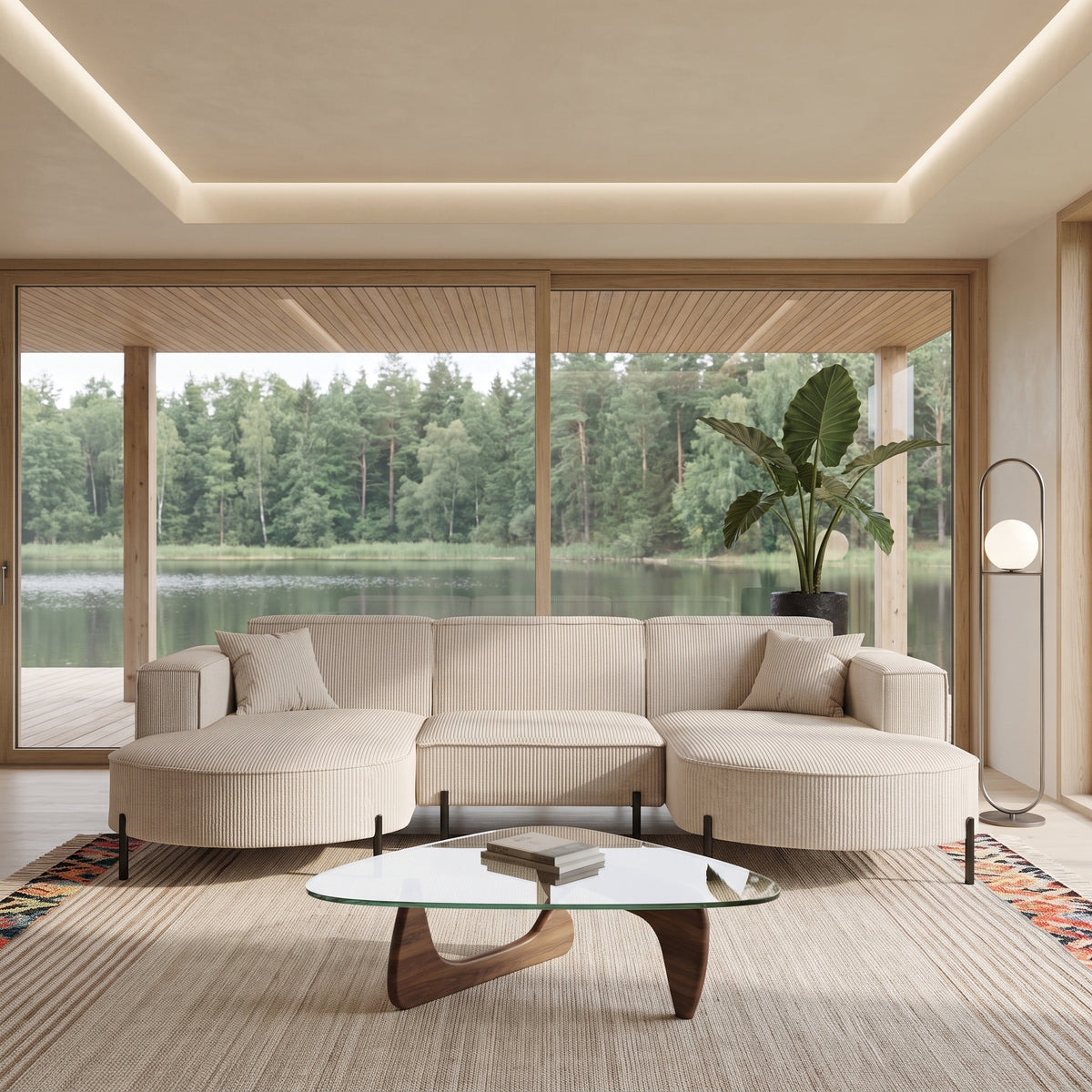 PARMA U HILLS Ecksofa – Komfortables Sofa mit Scala Cordstoff, modernes Design, 299 cm - Sand, Creme
