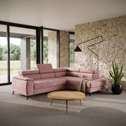 Ecksofa CHIVAS mit Relaxfunktion, verstellbarer Sitztiefe & Kopfstützen - Rosa (Riviera 62)