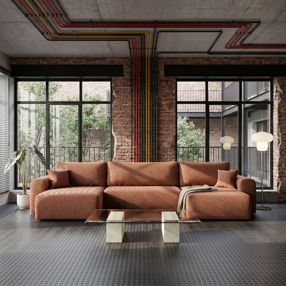 Ecksofa CAPRI U Wohnlandschaft mit Schlaffunktion Bettkasten Rostrot Universall (Neve 52)