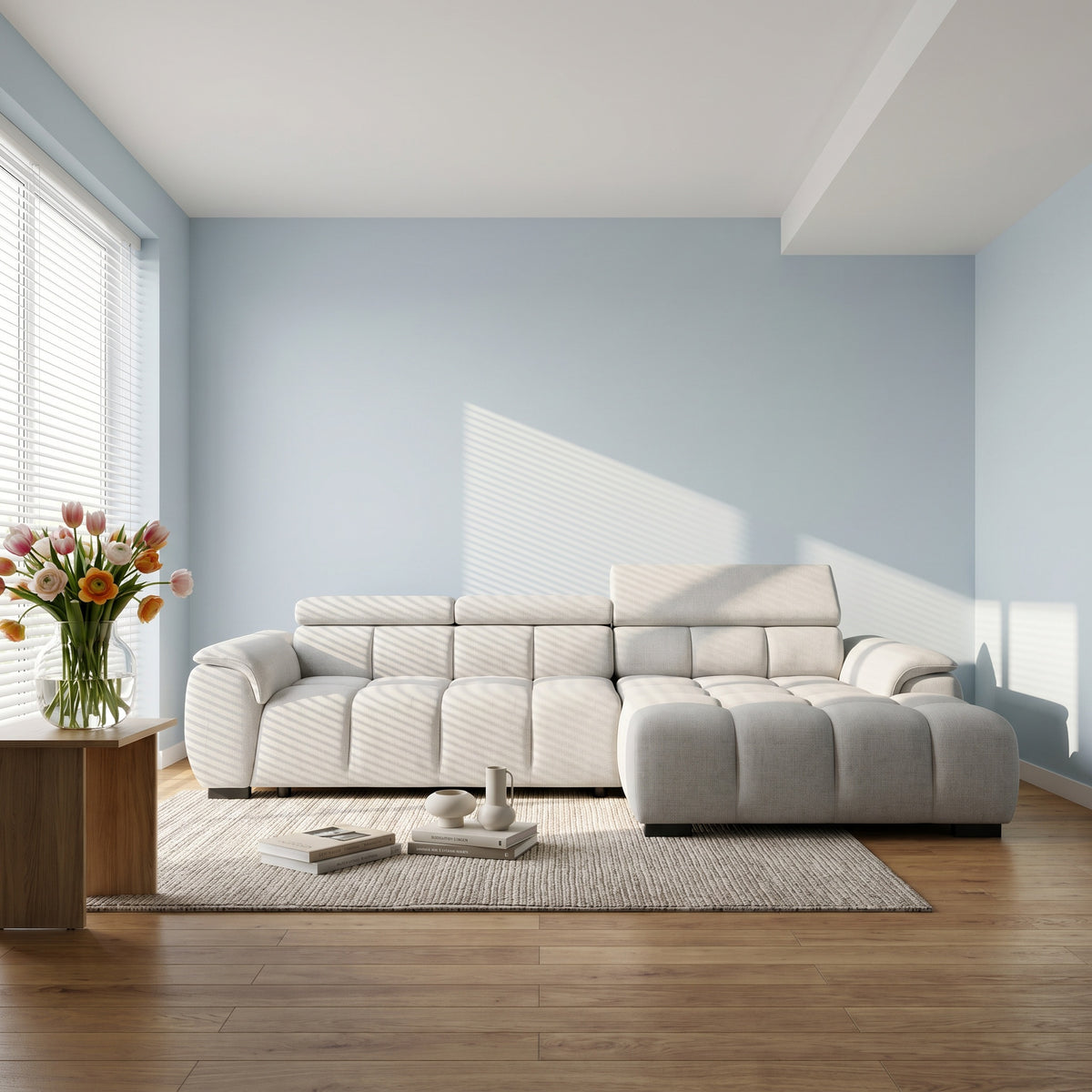 ALVIN S Ecksofa in Hellgrau, Stoff Cremona 04