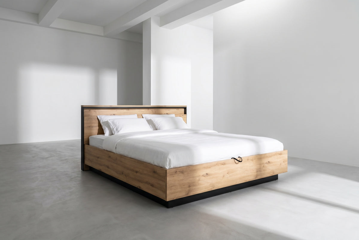 Bett QUANT 2 160x200 cm Bettkasten Kopfteil mit Beleuchtung Matratze