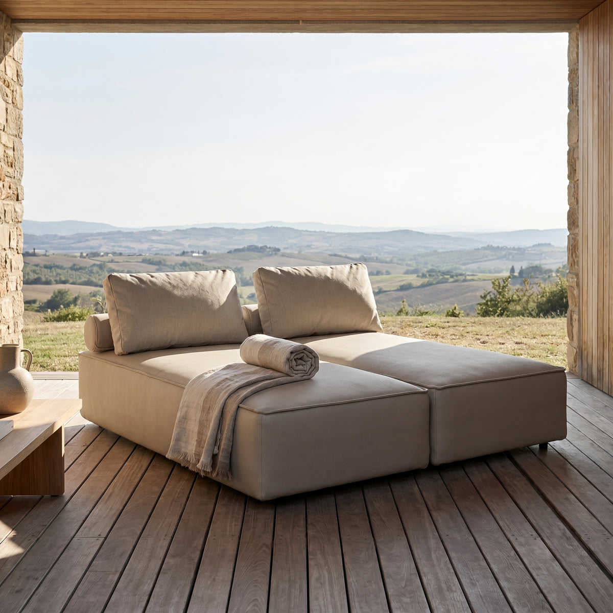 PATIO Doppel Chaiselongue luxuriös bequemGarten für den Außenbereich, Beige - Toffee
