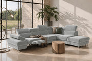 Ecksofa GALAXY RELAX mit Schlaffunktion, Bettkasten, 225×350 cm, Stoff Terra Relaxfunktion, verstellbaren Kopfstützen & Armlehne, Creme Beige (Terra 88)