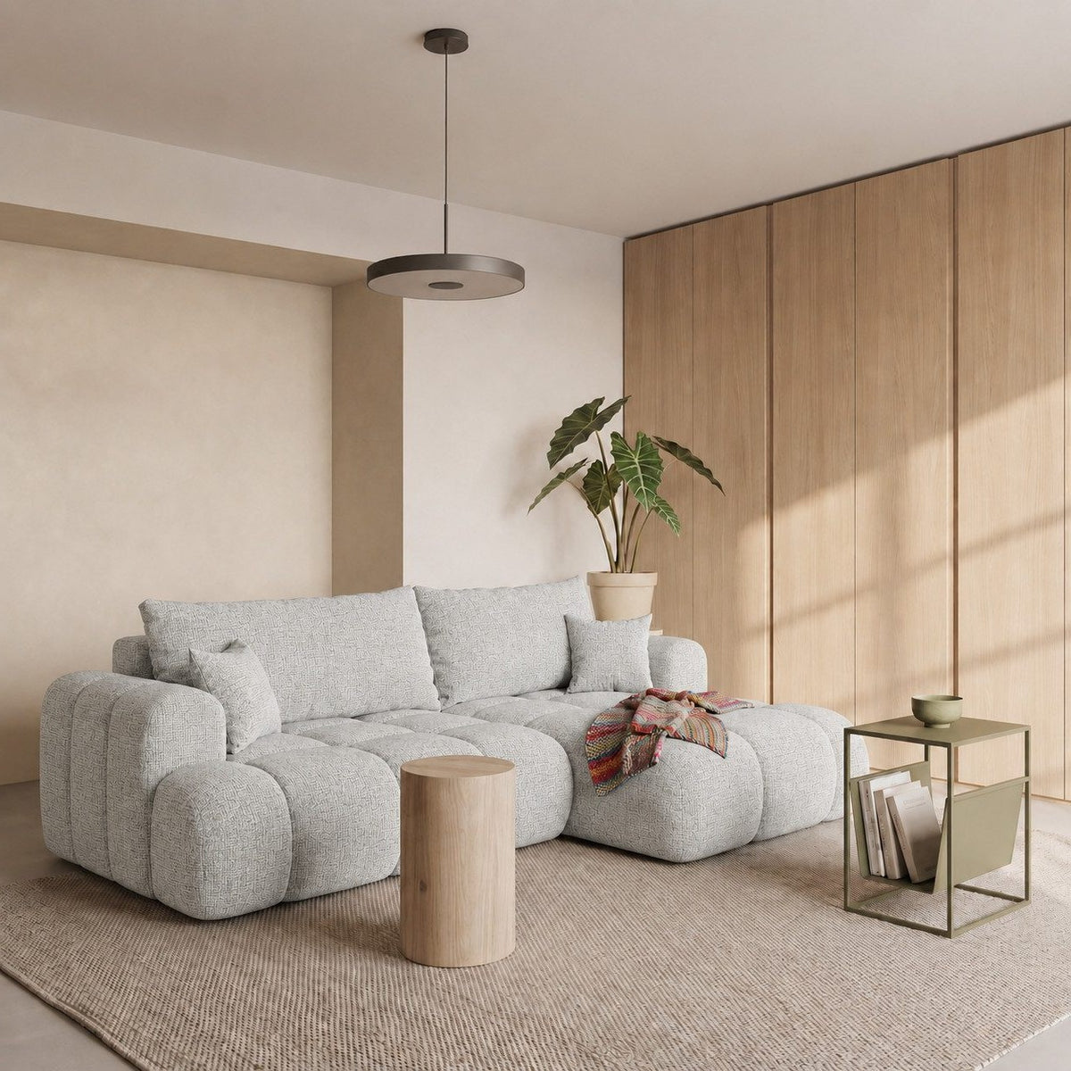 Ecksofa TREVIO L-Form mit Schlaffunktion und Bettkasten, Wolken-Design - Taubengrau, Stoff Cremona 81