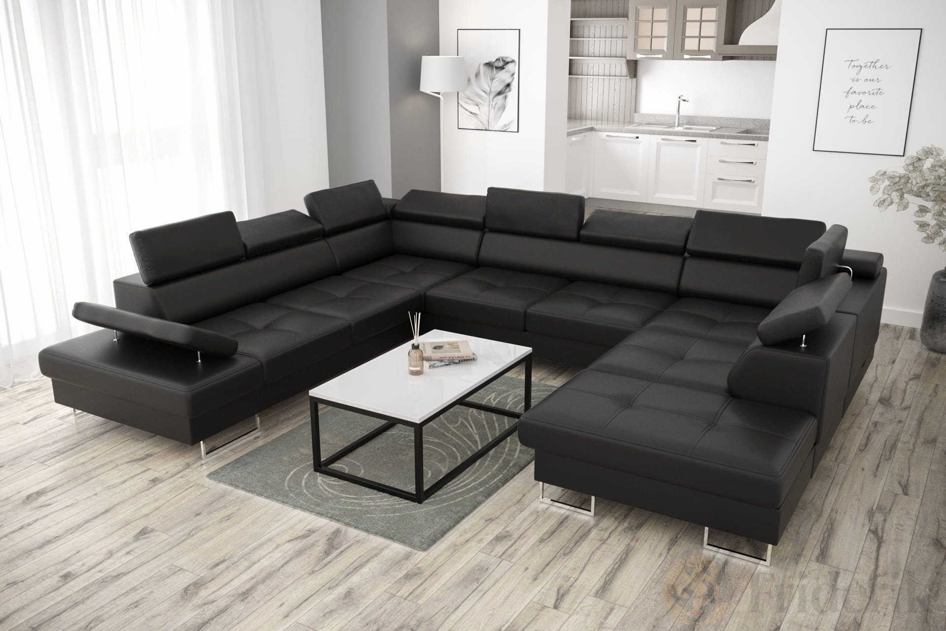 Ecksofa Leder Schwarz
