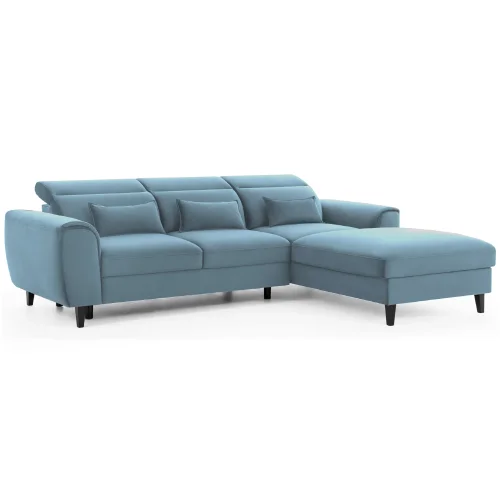 Ecksofa FOBLE mit Bettkasten Schlaffunktion und Zierkissen - Blau (Velvetmat 100)
