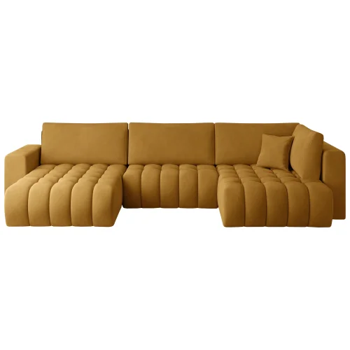 Ecksofa BONITO mit Schlaffunktion & Bettkasten – Komfortabler Sitzkomfort im eleganten Design - Senf (Nube 45)