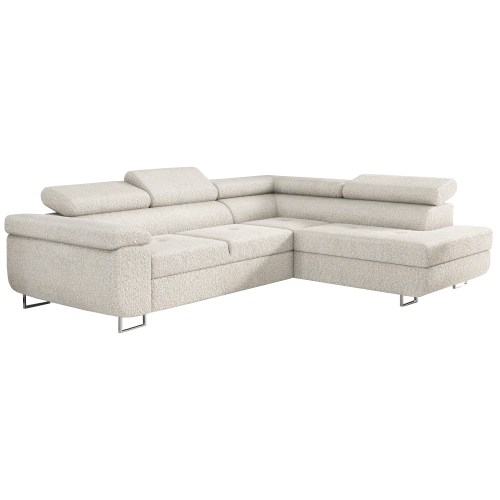 Ecksofa Antonia mit Schlaffunktion, Bettkasten & verstellbaren Kopfstützen – BOUCLÉ Creme (Loop 2)
