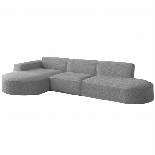 Ecksofa PARMA L – Modernes, komfortables Sofa mit freistehender Rückseite - BOUCLÉ Grau