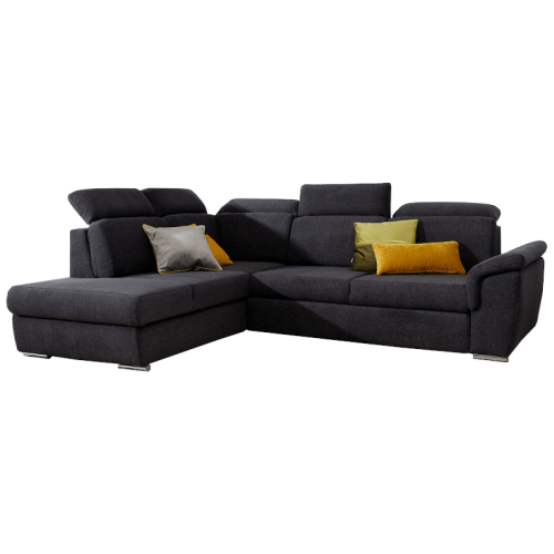 Ecksofa LUCA mit Schlaffunktion und Bettkasten Couch Verstellbare Kopfstützen