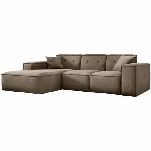 Ecksofa Luga L mit Tasten Beige Samt Stoff