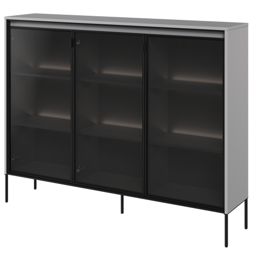 Vitrine Trend 8 Grau - Glasvitrine TREND TR‑08 in Grau in stilvoll eingerichteten Wohnraum