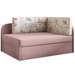 Sofa BAFI mit Schlaffunktion und Bettkasten Bett für Kinder Kuh/Flamingo (Bajka 47/Casablanca 19)