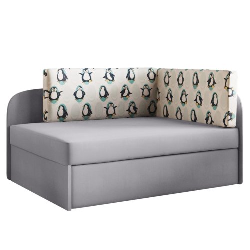 Sofa BAFI mit Schlaffunktion und Bettkasten Bett für Kinder Silber mit Pinguine
