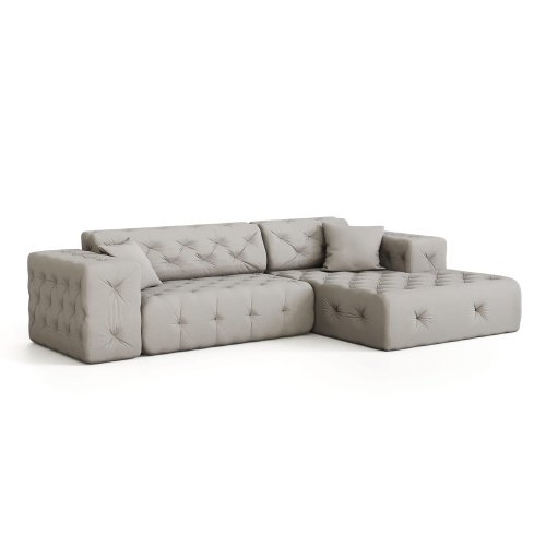 Ecksofa MODEST MINI L-Form Links/Rechts gesteppt mit Kissen - Creme