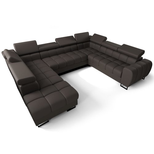 Ecksofa ASPEN MAX I – U-förmiges Ledersofa 265x350x225 cm mit Schlaffunktion und zwei Bettkästen, Braun (U-25)