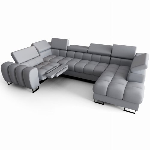 Ecksofa ASPEN MAX II RELAX Ledersofa U-form Schlaffunktion 198x350x170 cm Bettkasten Hellgrau (U-52)