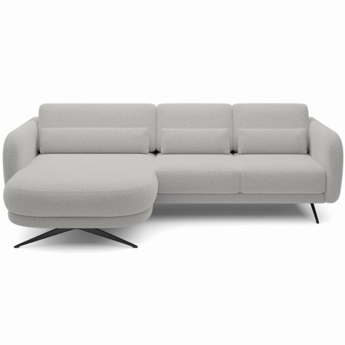 Ecksofa ILUSIO MINI 260 cm Elektrisch verstellbare Sitztiefe Relaxfunktion Hellgrau Bouclé (Quelle 83)