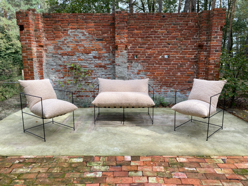 Set Gartenmöbel aus Metall Metallsofa Sofa mit zwei Sesseln