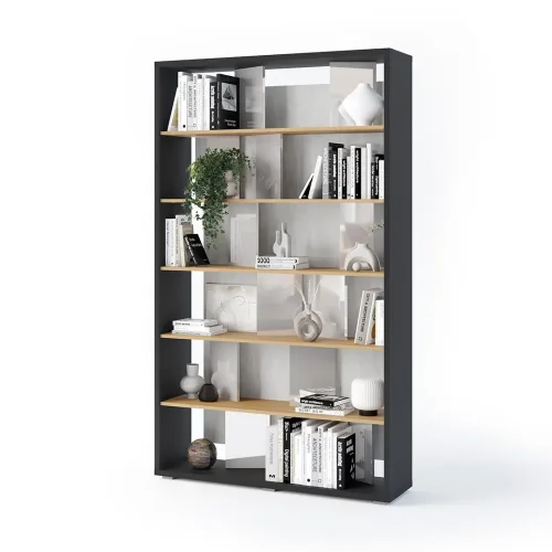 Bücherregal mit LED Lenart FITT FP-01 Graphit/Eiche Linear/Natur/grau glänzend