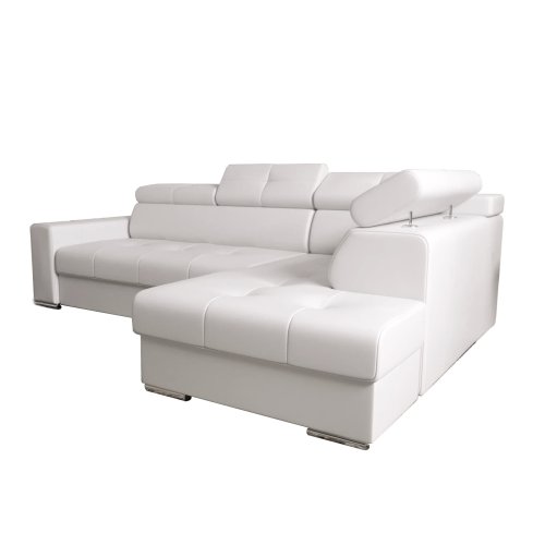 Ecksofa MARGO I Ledersofa mit Schlaffunktion und Bettkasten, Weiß