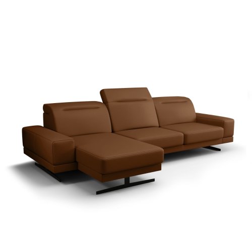Fiore Mini Ecksofa – Modernes Ledersofa mit verstellbaren Kopfstützen und 16 cm hohen Füßen, Braun (L-6)
