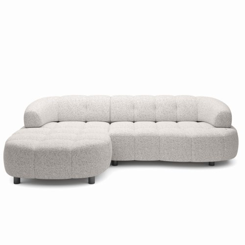 Ecksofa VELPA S Elektrisch Ausfahrbar, Holzbeine WERSAL Stoff Weiß-Schwarz