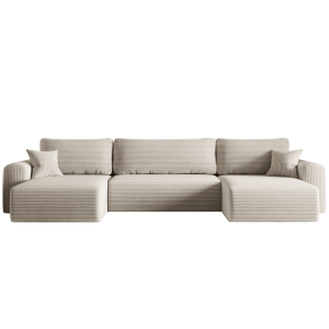 Ecksofa CAPRI U Wohnlandschaft mit Schlaffunktion Bettkasten Creme (Poso 38)