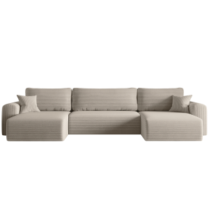 Ecksofa CAPRI U Wohnlandschaft mit Schlaffunktion Bettkasten Beige (Poso 100) 