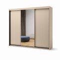 Schiebetürenschrank 250 cm in Sandbeige und Schwarz mit Spiegel – Modell TS-02