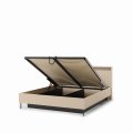 Polsterbett 160x200 TS-03 in Sandbeige/Schwarz – modernes Design mit LED