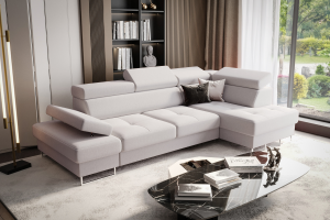 Ecksofa Galaxy Mini 170×280 mit Schlaffunktion & Bettkasten, verstellbare Kopfstützen & Armlehne, Stoff Gemma, Creme ( Gemma 01)