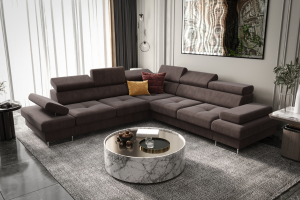 Ecksofa Galaxy MAX 280×280 cm mit Schlaffunktion – Stoffbezug TERRA Verstellbare Kopfstützen, Bettkasten, Braun (Terra 26)