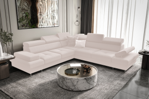 Ecksofa Galaxy MAX 280×280 cm mit Schlaffunktion – Stoffbezug GEMMA – Verstellbare Kopfstützen, Bettkasten, Creme (Gemma 01)