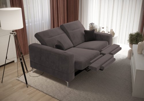 Malibu Relax II Sofa 2-Sitzer mit elektrischer Relaxfunktion und verstellbaren Kopfstützen, Stoff Terra 26