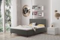 Bett MILY mit Bettkasten Polsterbett Kopfteil mit Nähten Metallfüße, Hellgrau