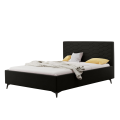 Bett MILY mit Bettkasten Polsterbett Kopfteil mit Nähten Metallfüße, Schwarz
