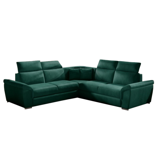 Ecksofa FIDELIA mit Schlaffunktion und Bettkasten Couch Verstellbare Kopfstützen, Flaschengrün