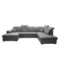 Ecksofa DAVIO U mit Schlaffunktion und Bettkasten und verstellbare Kopfstützen, Grau